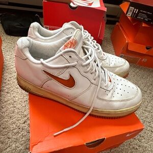 Nike white and orange Air Force 1
